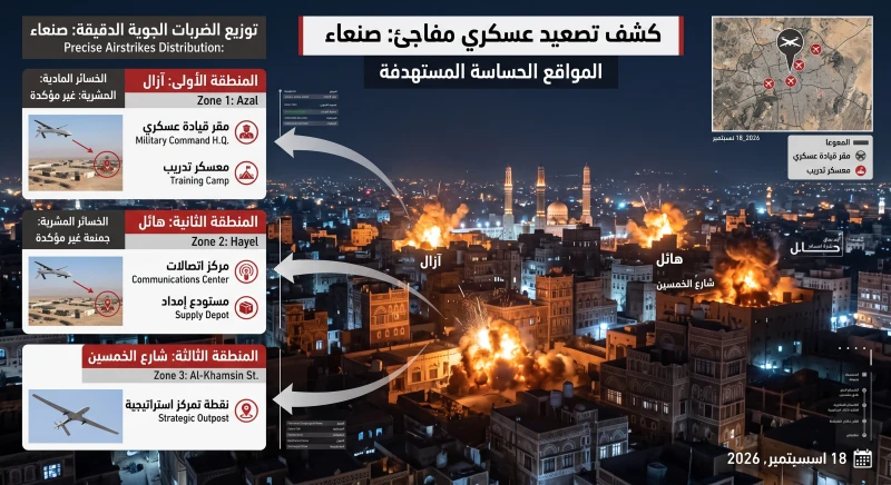 تصعيد عسكري مفاجئ: الكشف عن المواقع الحساسة المستهدفة بغارات صنعاء