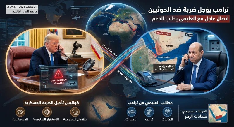 ترامب يؤجل ضربة ضد الحوثيين واتصال عاجل مع العليمي يطلب الدعم