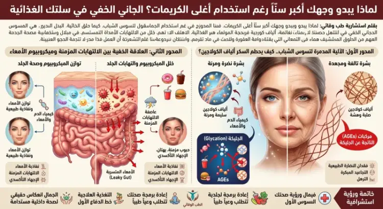لماذا يبدو وجهك أكبر سنّاً رغم استخدام أغلى الكريمات؟ الجاني الخفي في سلتك الغذائية