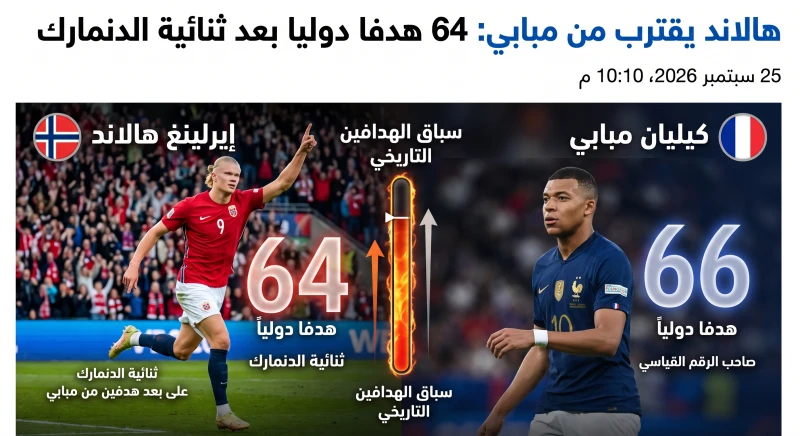 هالاند يقترب من مبابي: 64 هدفا دوليا بعد ثنائية الدنمارك