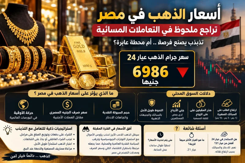 سعر الذهب اليوم في مصر: كم سجل عيار 24 بعد التراجع المسائي المفاجئ؟
